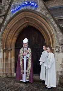 Bishop Alan outside door