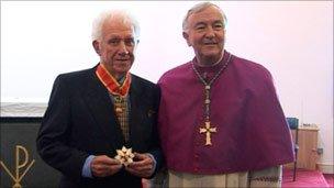 Albert Gubay with Cardinal Nichols after receiving Papal Knighthood