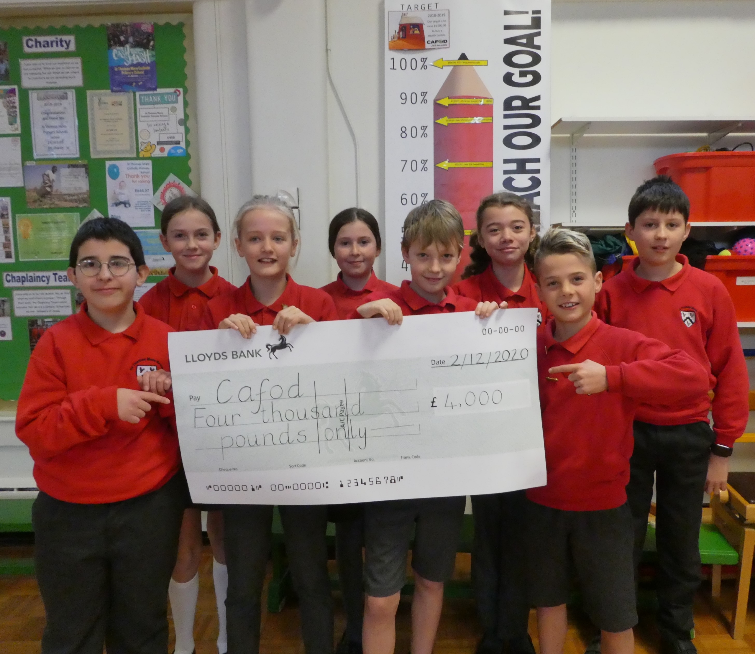 St Thomas More children with cheque