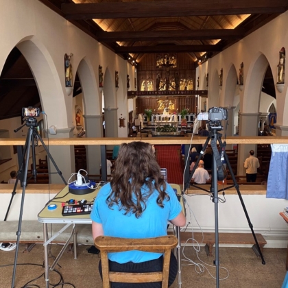 BCYS member controls technology at back of church