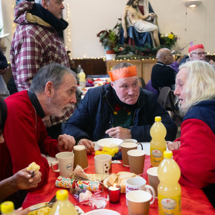 People eating and talking