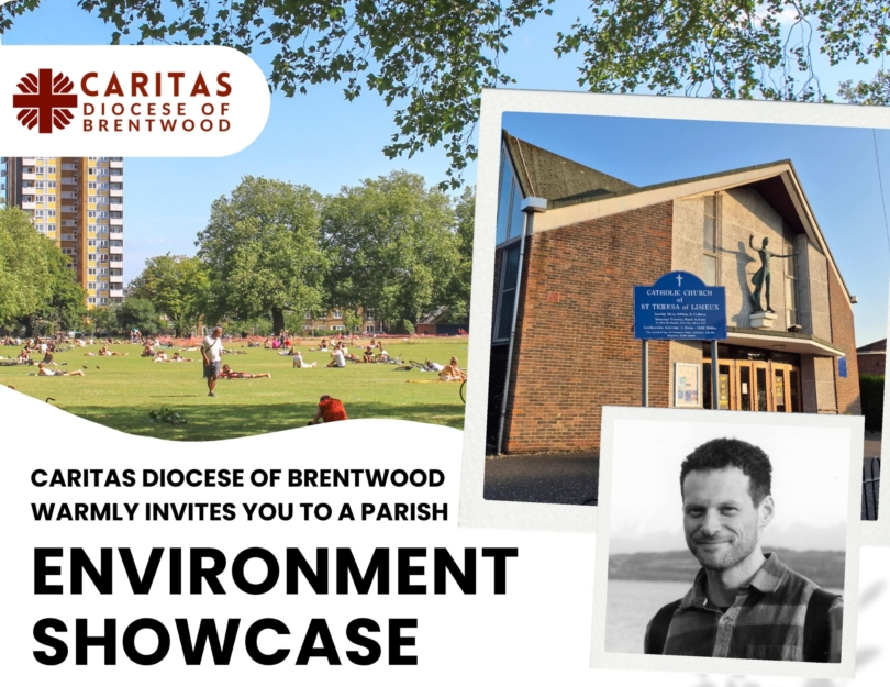 Caritas invitation with church image